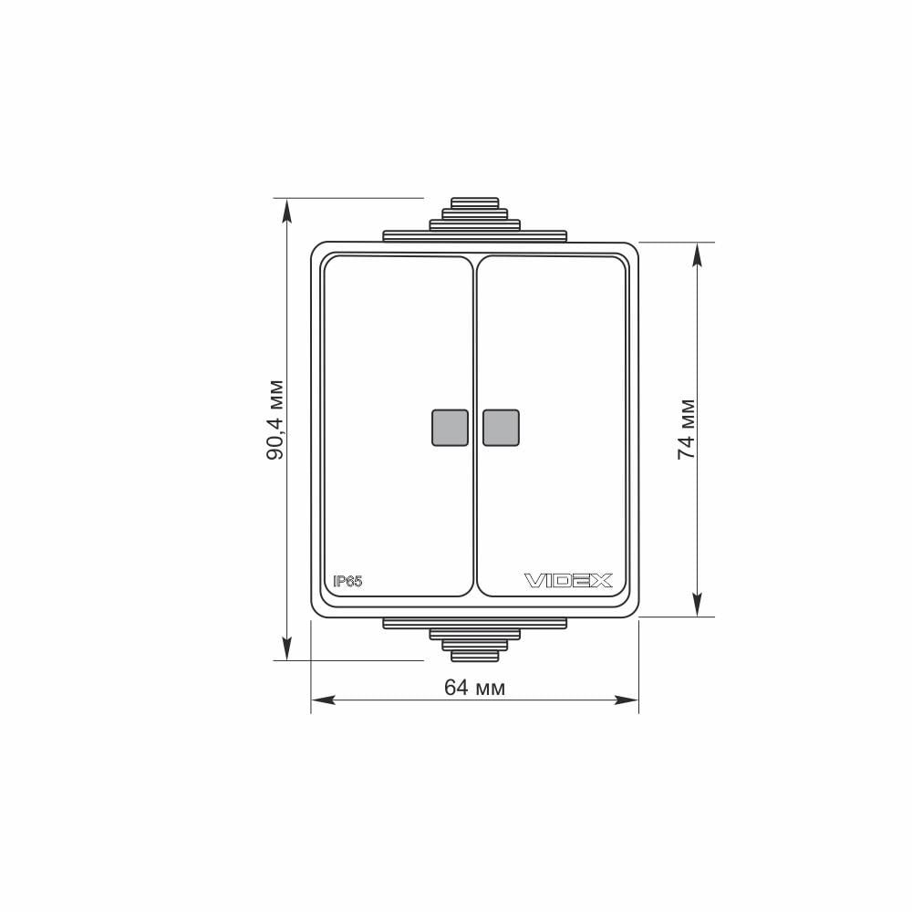 Выключатель Videx Binera наружный двухклавишный с подсветкой IP65 Серый (38379) - фото 3