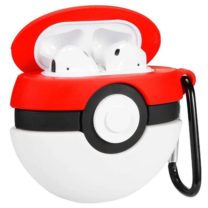 Футляр противоударный силиконовый Pokemon для наушников AirPods с карабином Красно-белый (00000038645_2)