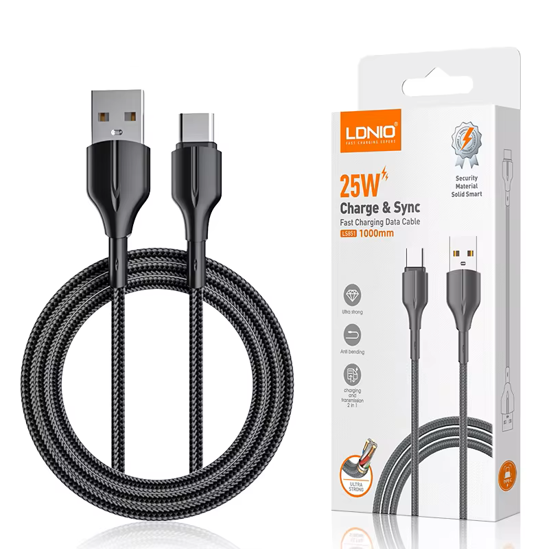 Кабель USB to Type-C LDNIO LS851 25W быстрая зарядка 1 м Черный