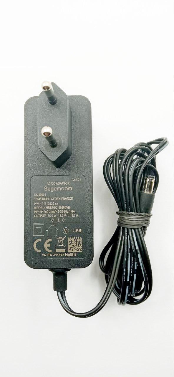 Блок живлення імпульсний 12V/3,0A 5,5x1,7 мм Sagemcom NBS36K120300VE (34329) Блок живлення імпульсний 12V/3,0A 5,5x1,7 мм Sagemcom NBS36K120300VE (34329)