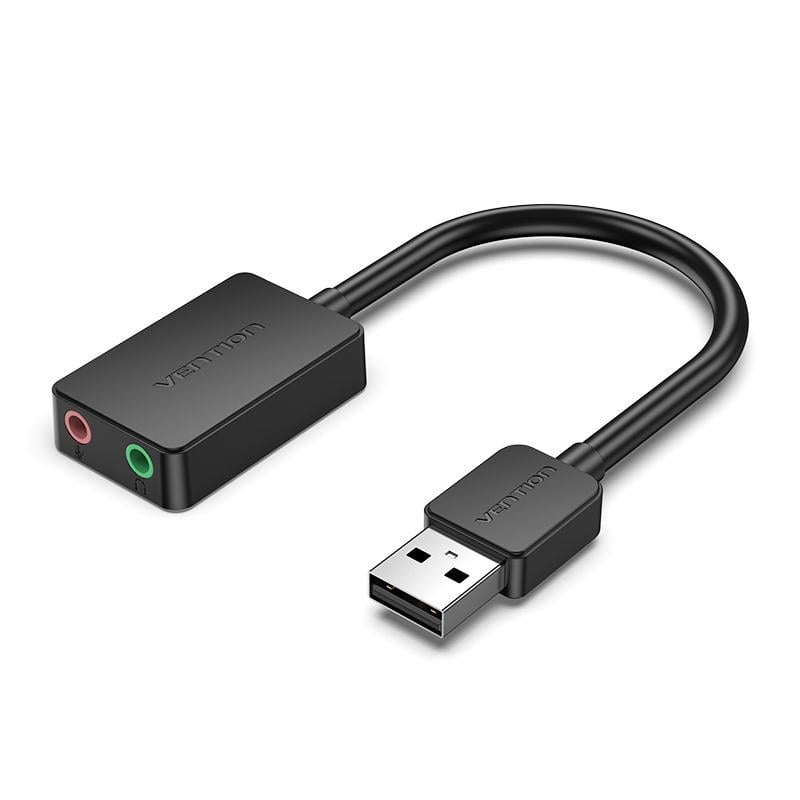 Звукова карта зовнішня Vention 0,15 м USB 2.0 Type-A 2 порти 3,5 мм Чорний (CDYB0)