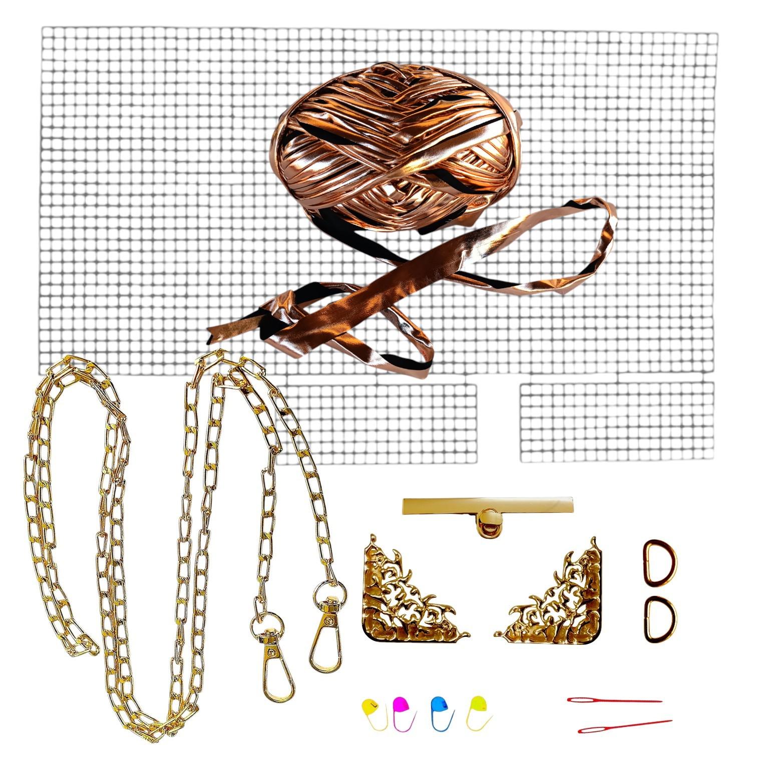 Набор для создания сумки из пластиковой канвы Золотая планка с поворотным замком с нитками металлик Золотисто-розовый (1543-42) Набор для создания сумки из пластиковой канвы Золотая планка с поворотным замком с нитками металлик Золотисто-розовый (1543-42)