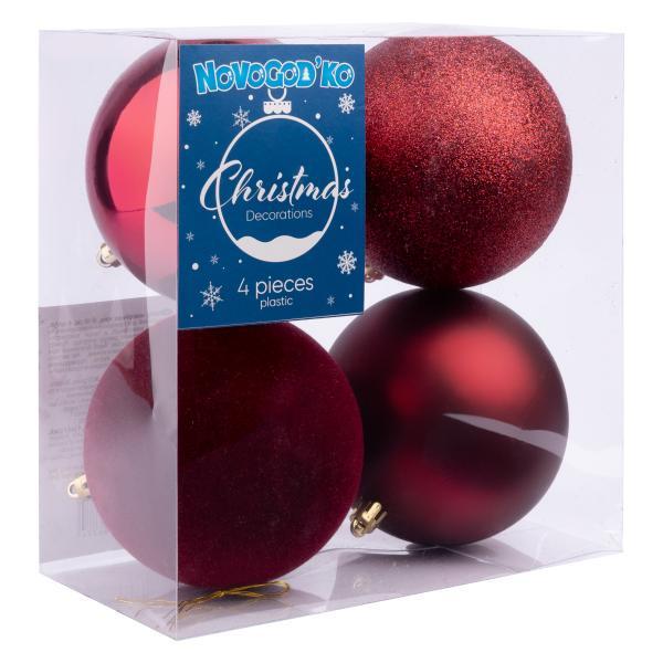 Кулі новорічні Novogod’Ko пластик 10 см 4 шт. Бордовий (974421)