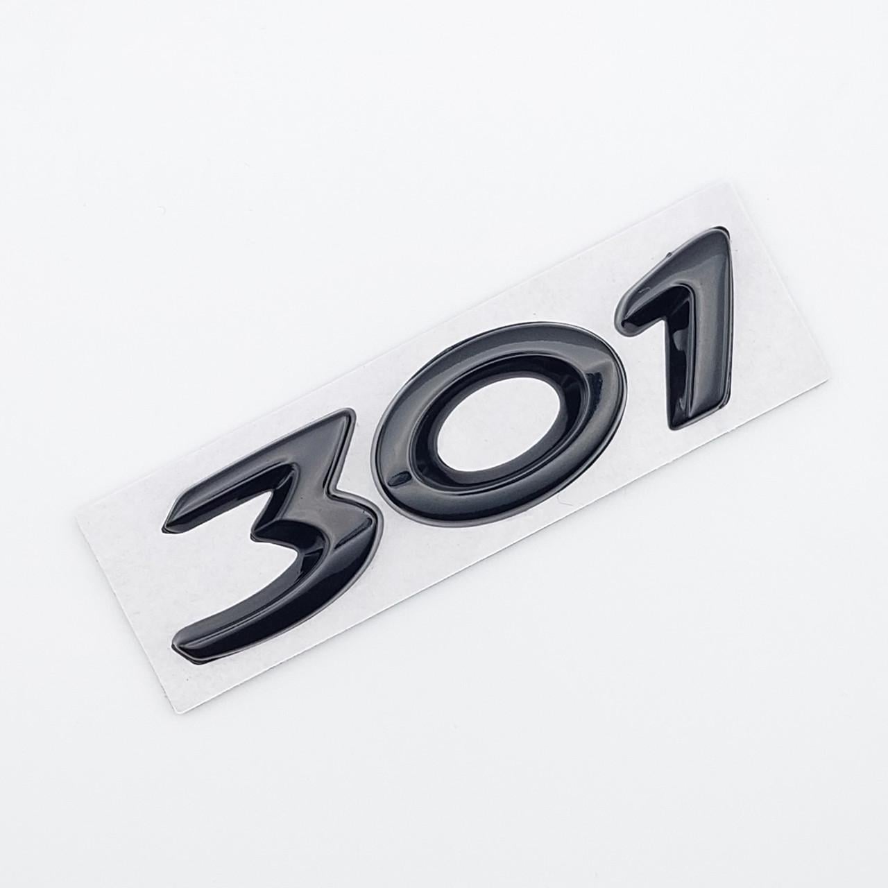 Эмблема надпись 301 Peugeot металл 8,7х2,2см Черный глянцевый (1732327885)