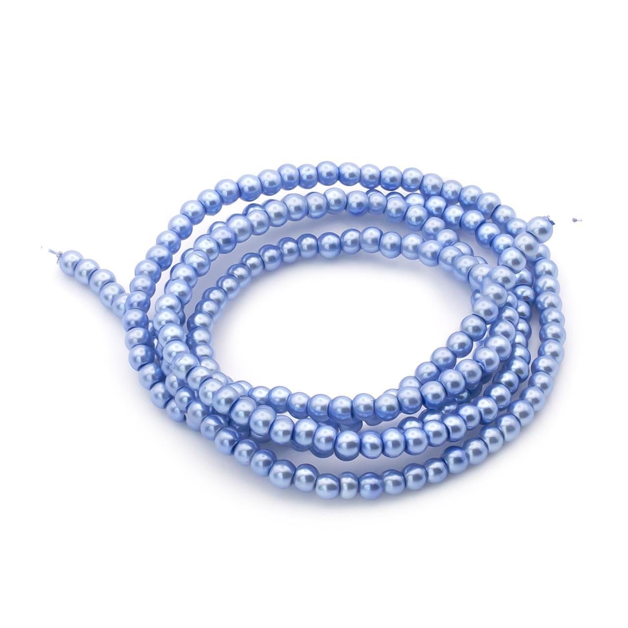 Бусины стеклянные на нитке под жемчуг 3 мм 62 см 215 шт. Голубой (БЖ0003к21)