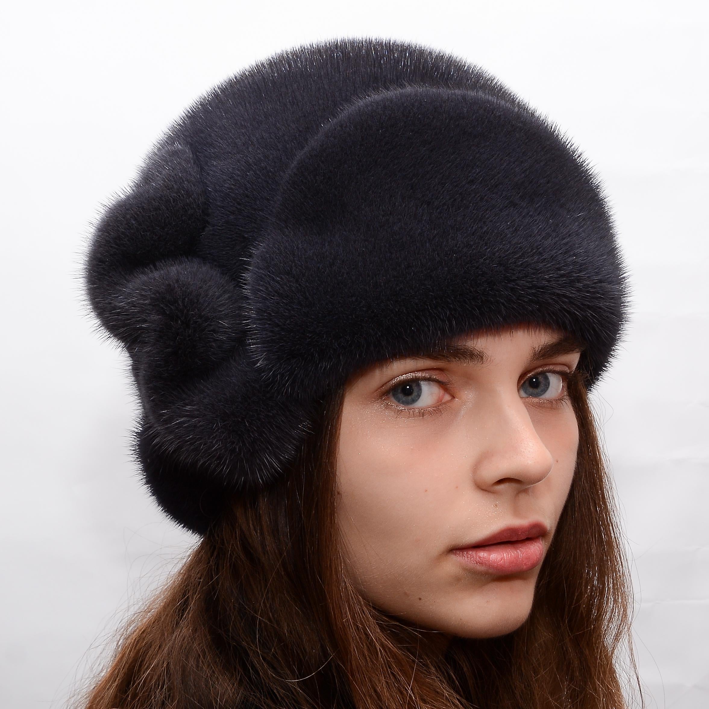 Женская шляпа Меховой стиль Зигзаг из натурального меха норки XL-XXL Баклажан (062)