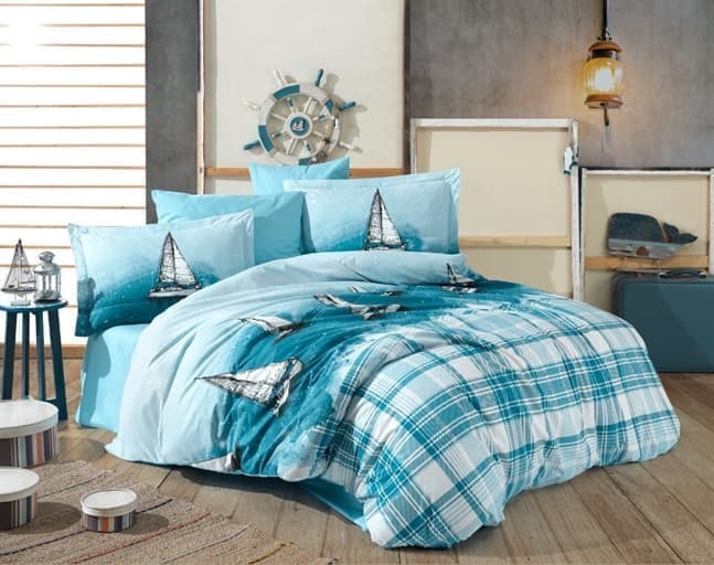 Комплект постельного белья Hobby Poplin Maritim 160x220/1x50x70 см Голубой