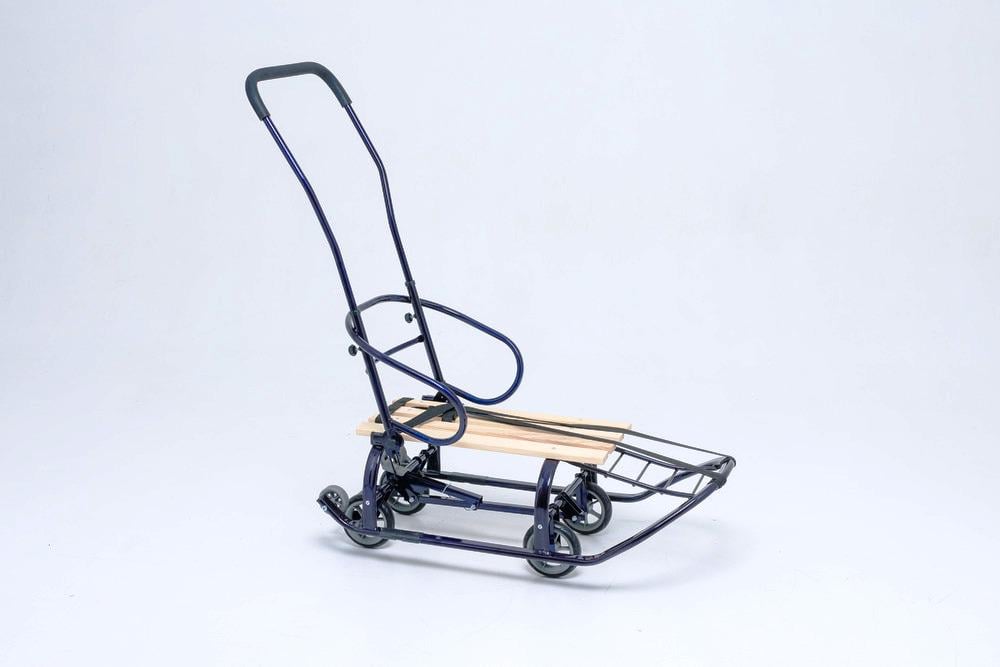 Санки-трансформер дитячі на колесах Патріот Планета 2025 Veloz Синій лак/Дерево