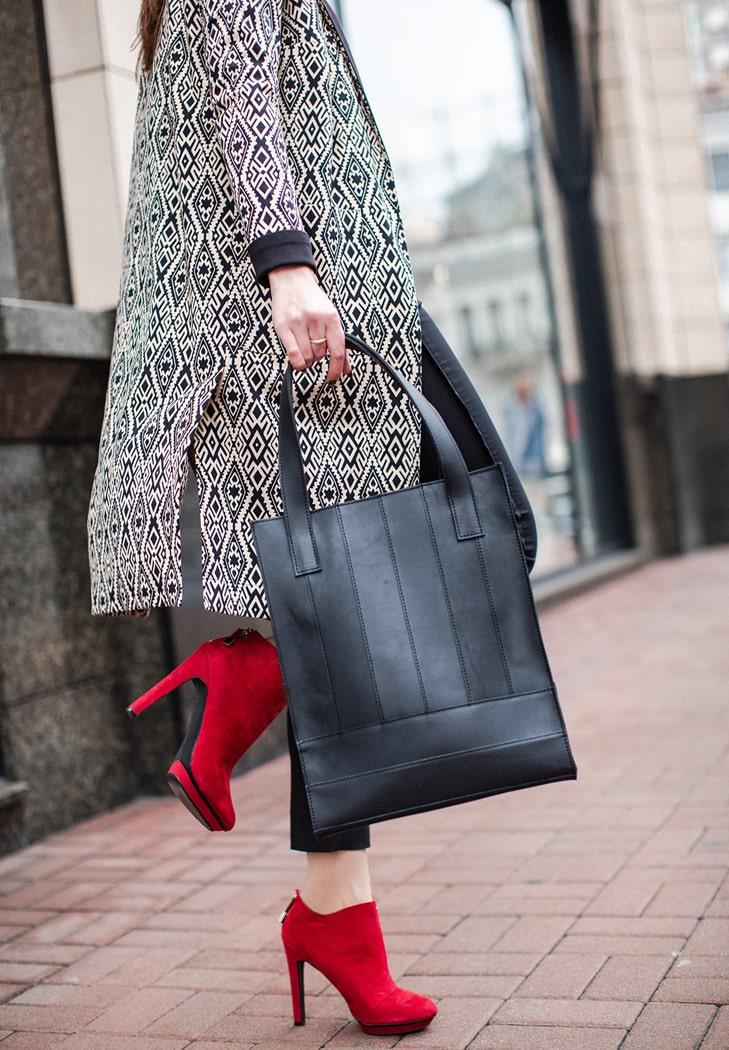 Сумка-шоппер кожаная женская Бетси Черный (A-026242)