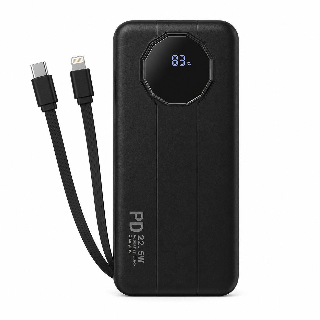 Повербанк Foyu QC с 2 встроенными кабелями Type-C/Lightning/LED-дисплеем 22,5 Вт 30000 mAh Черный (8125105d)