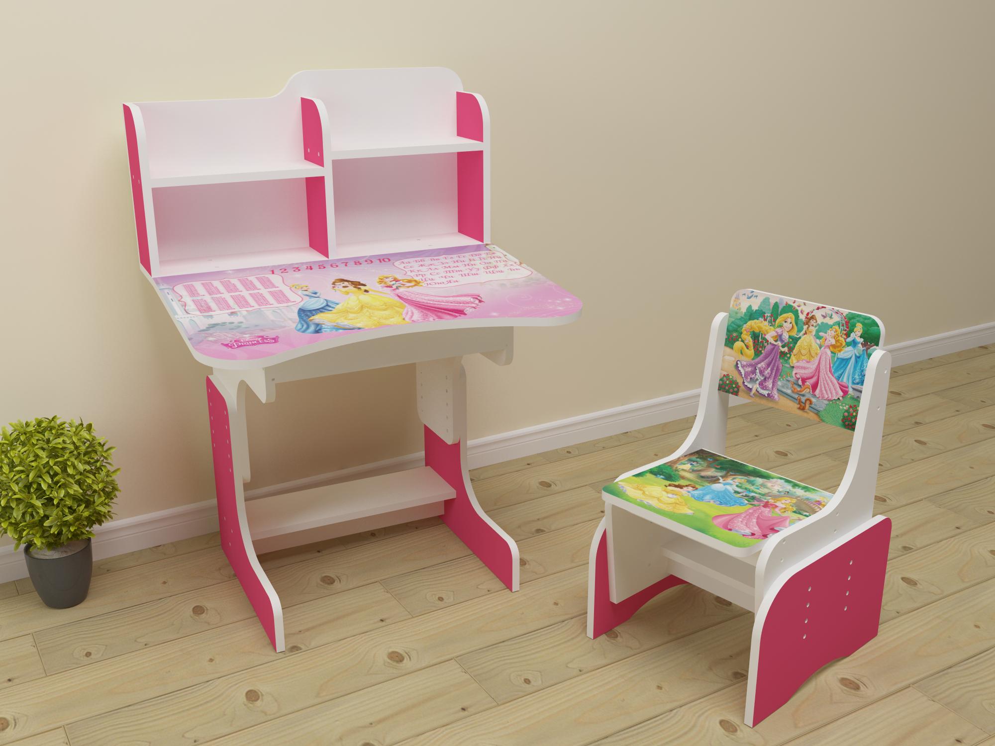 Комплект парта і стілець-трансформери Принцеси від 3 років Малиновий (013)