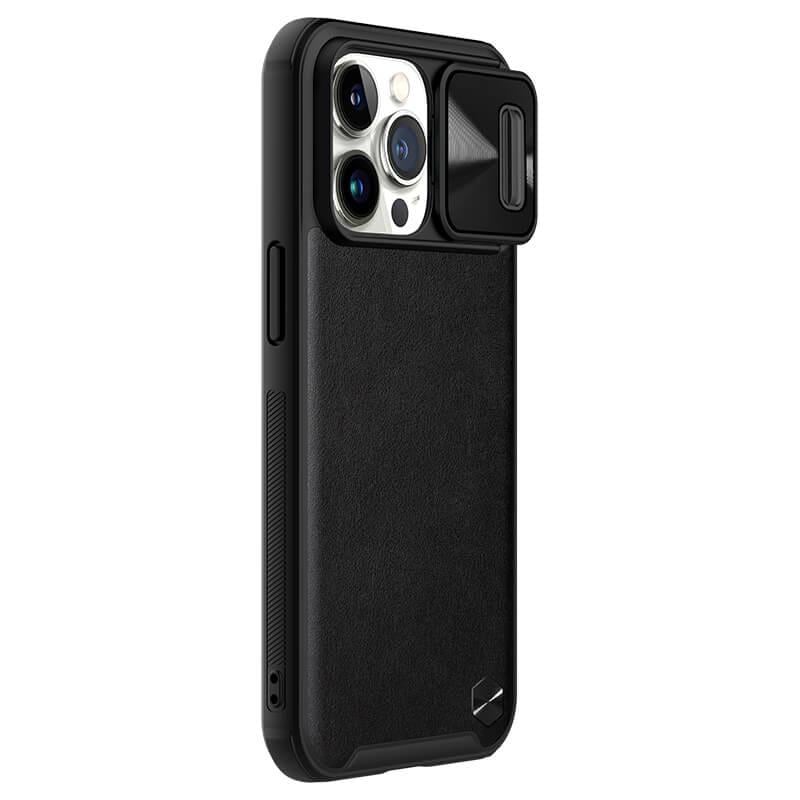 Противоударный чехол Nillkin Camshield Leather (шторка на камеру) для Apple iPhone 13 Pro (6.1") Черный/Black