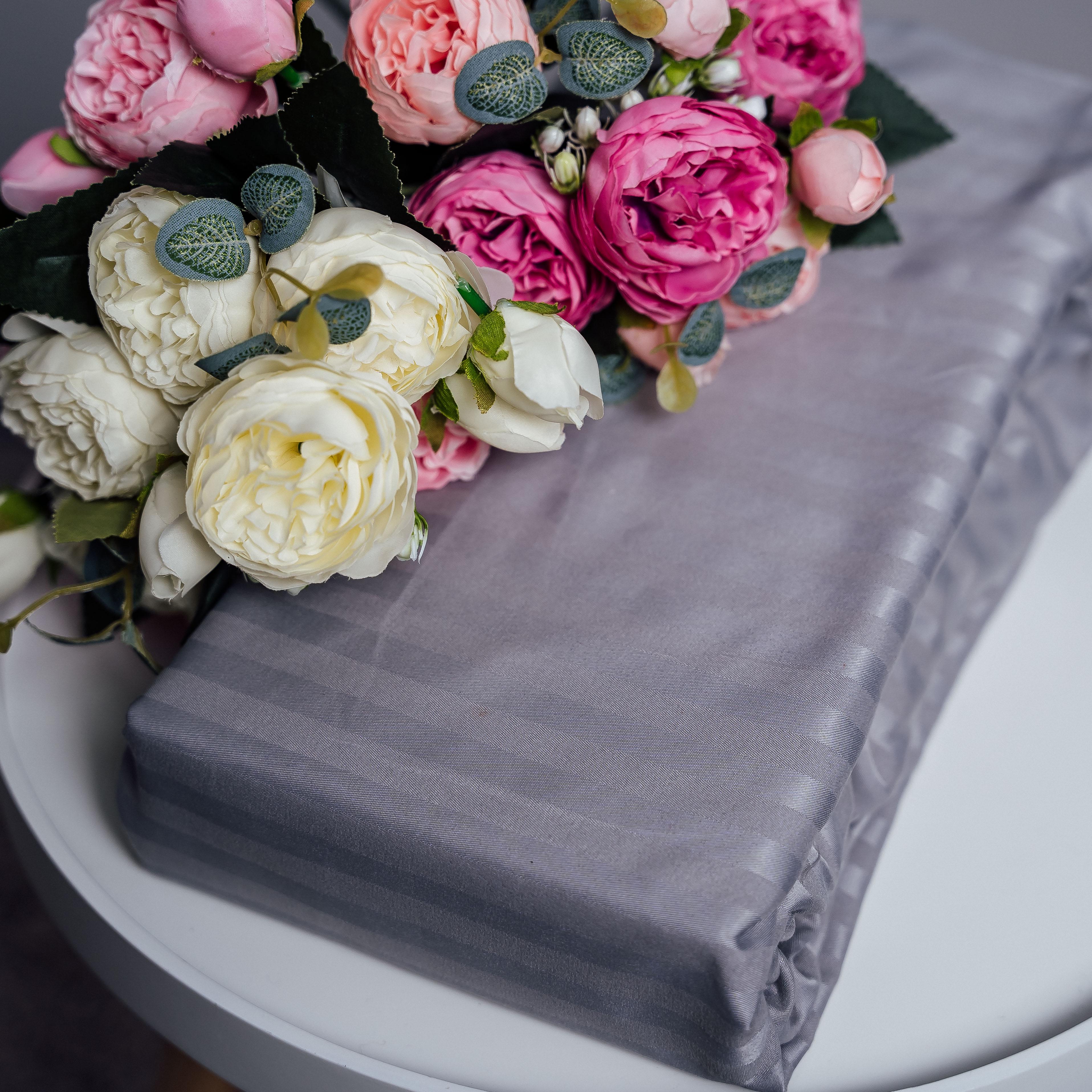 Наматрасник однотонный обычная полоска полутораспальная 160х200 см Серый (87278)