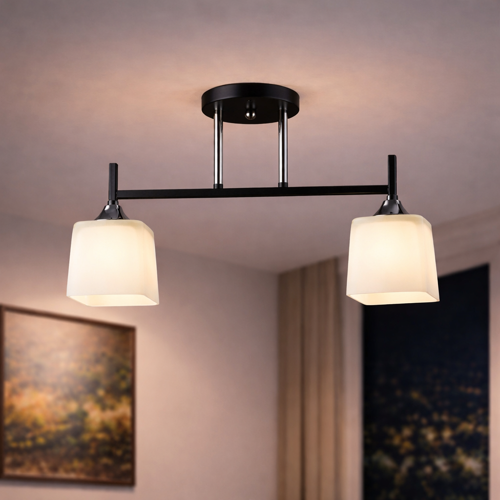 Люстра Sirius с линейным каркасом из металла под две лампы Е27 Черный/Хром (B N5458/2 BK+CH)