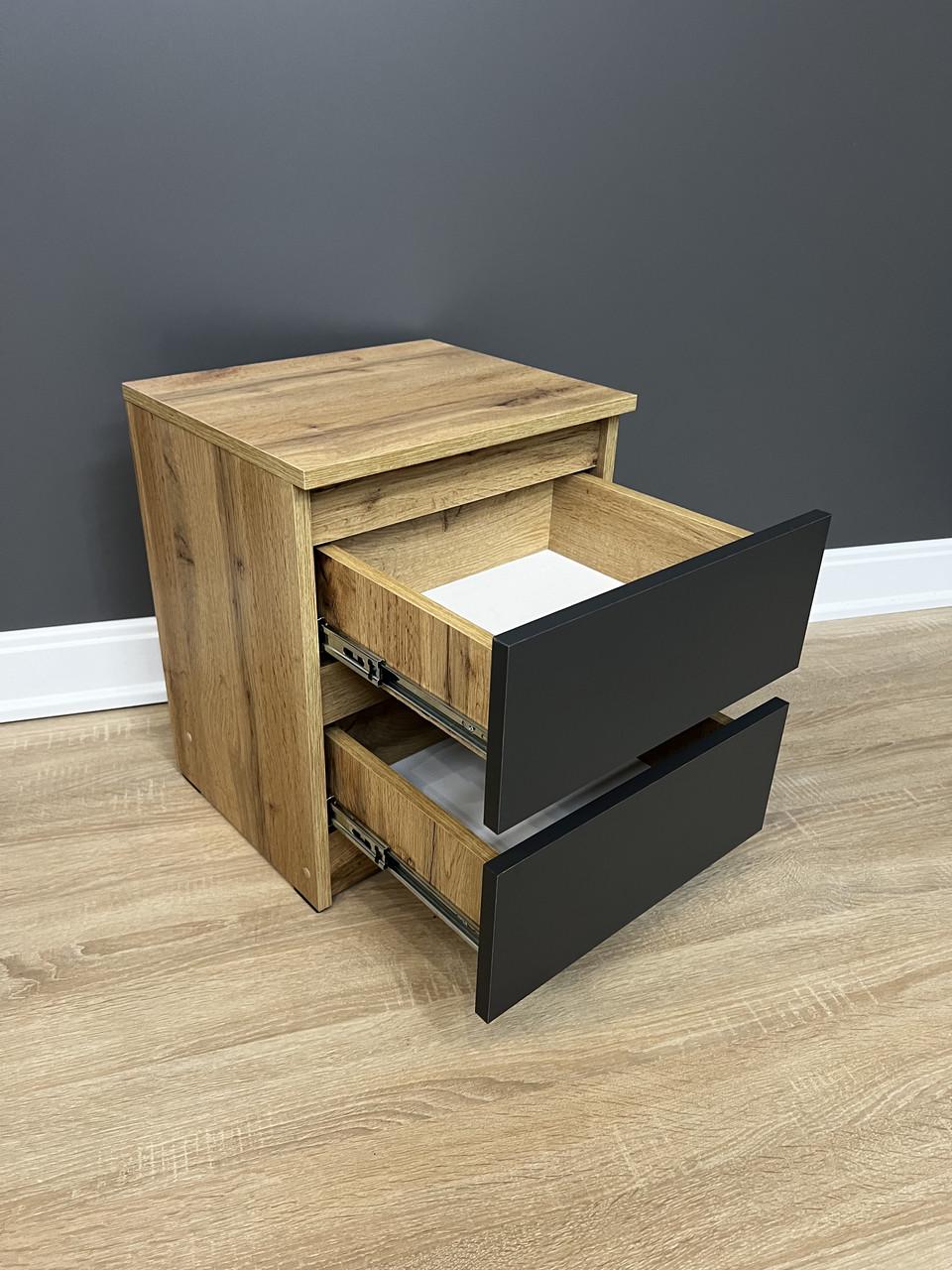 Тумба приліжкова Кватро 2 шухляди 400х480х340 мм Дуб Аппалачі/Антрацитовий - фото 3