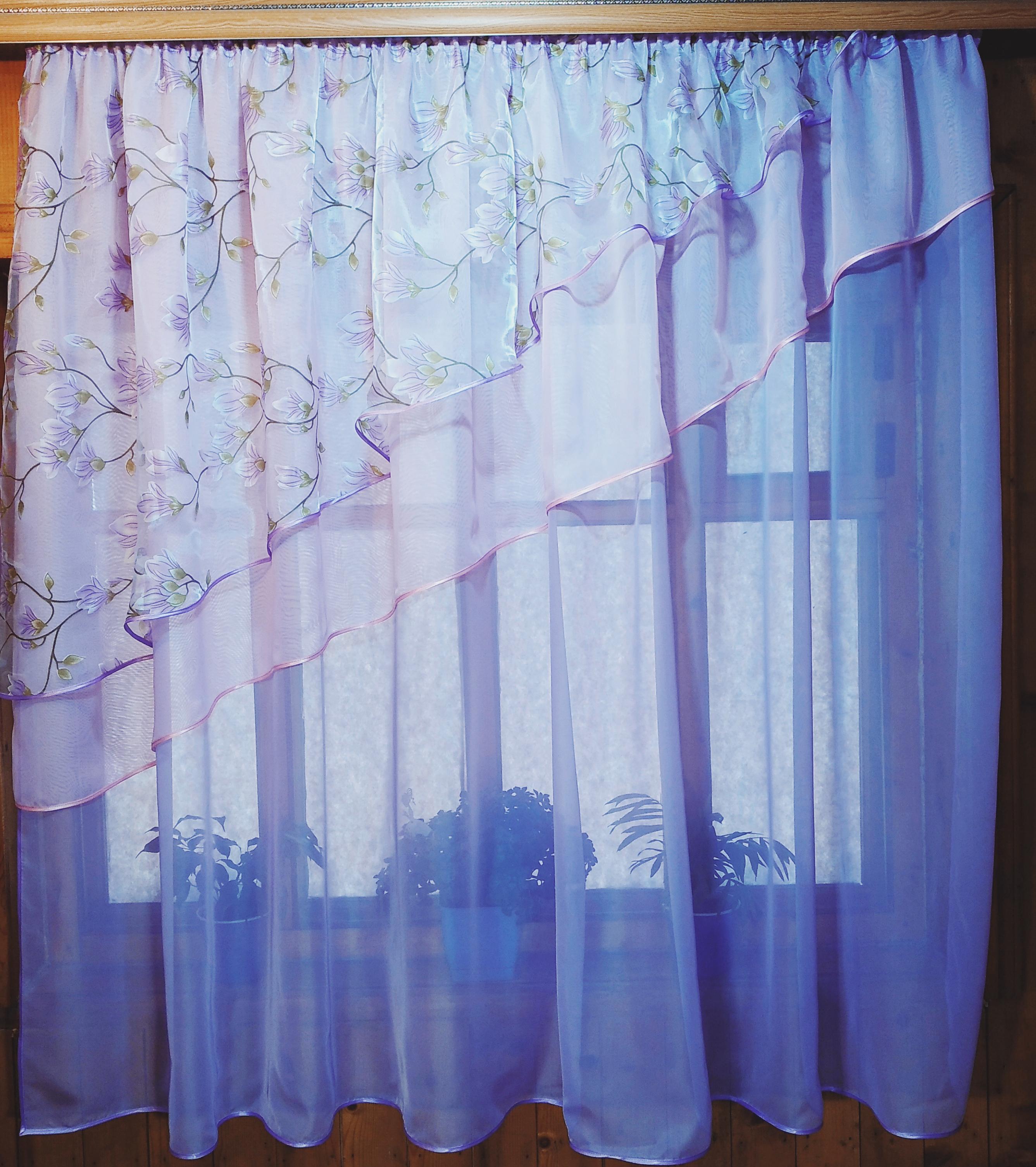 Фіранка кухонна готова коротка Алія гілочка Бузкова - фото 1 Фіранка кухонна готова коротка Алія гілочка Бузкова - фото 1