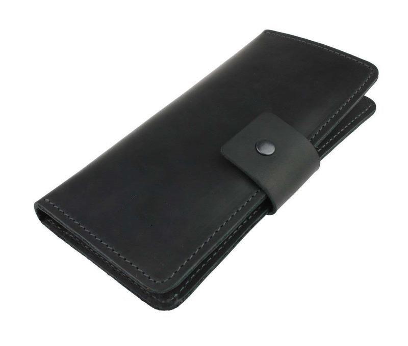 Портмоне кожаное Working ручной работы на кнопках и магнитах 18х11 см Черный