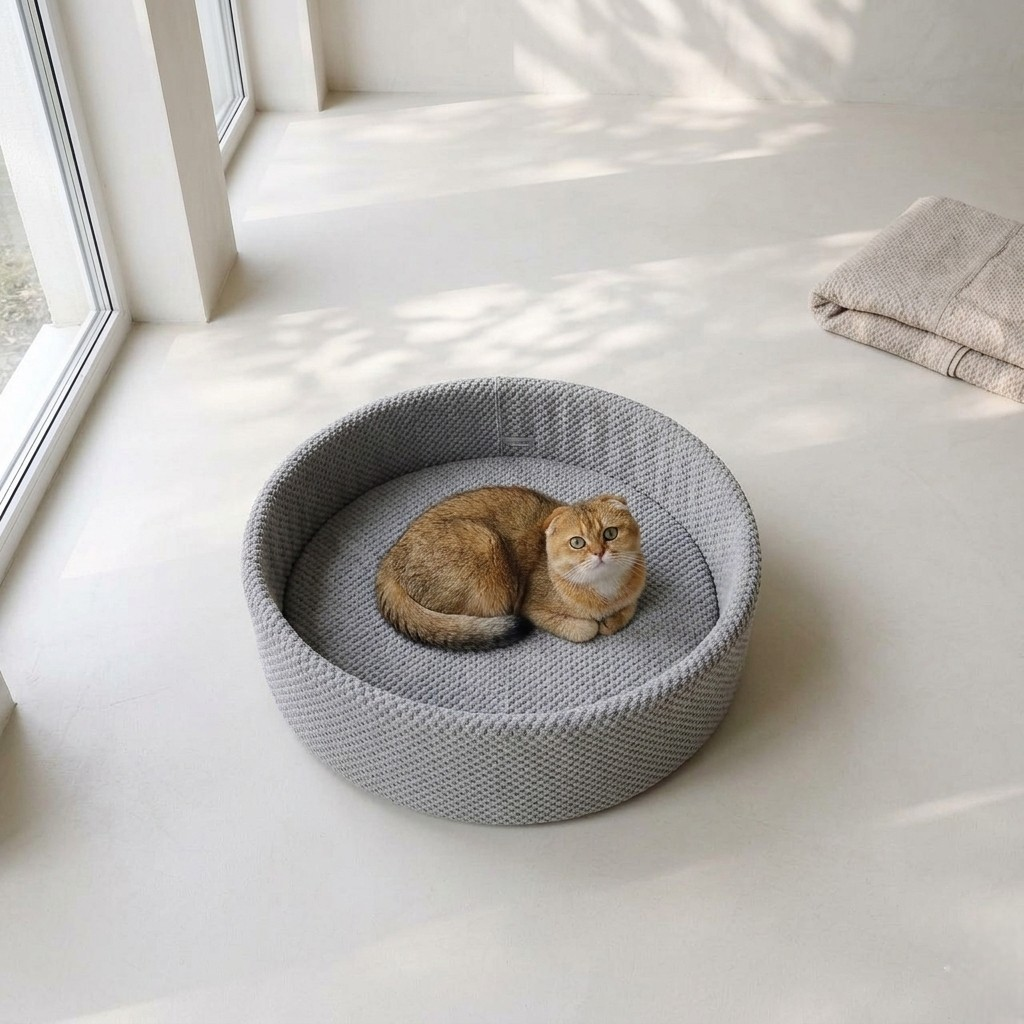 Спальное место для котов круглое из мягкого мебельного велюра 55 см Серый