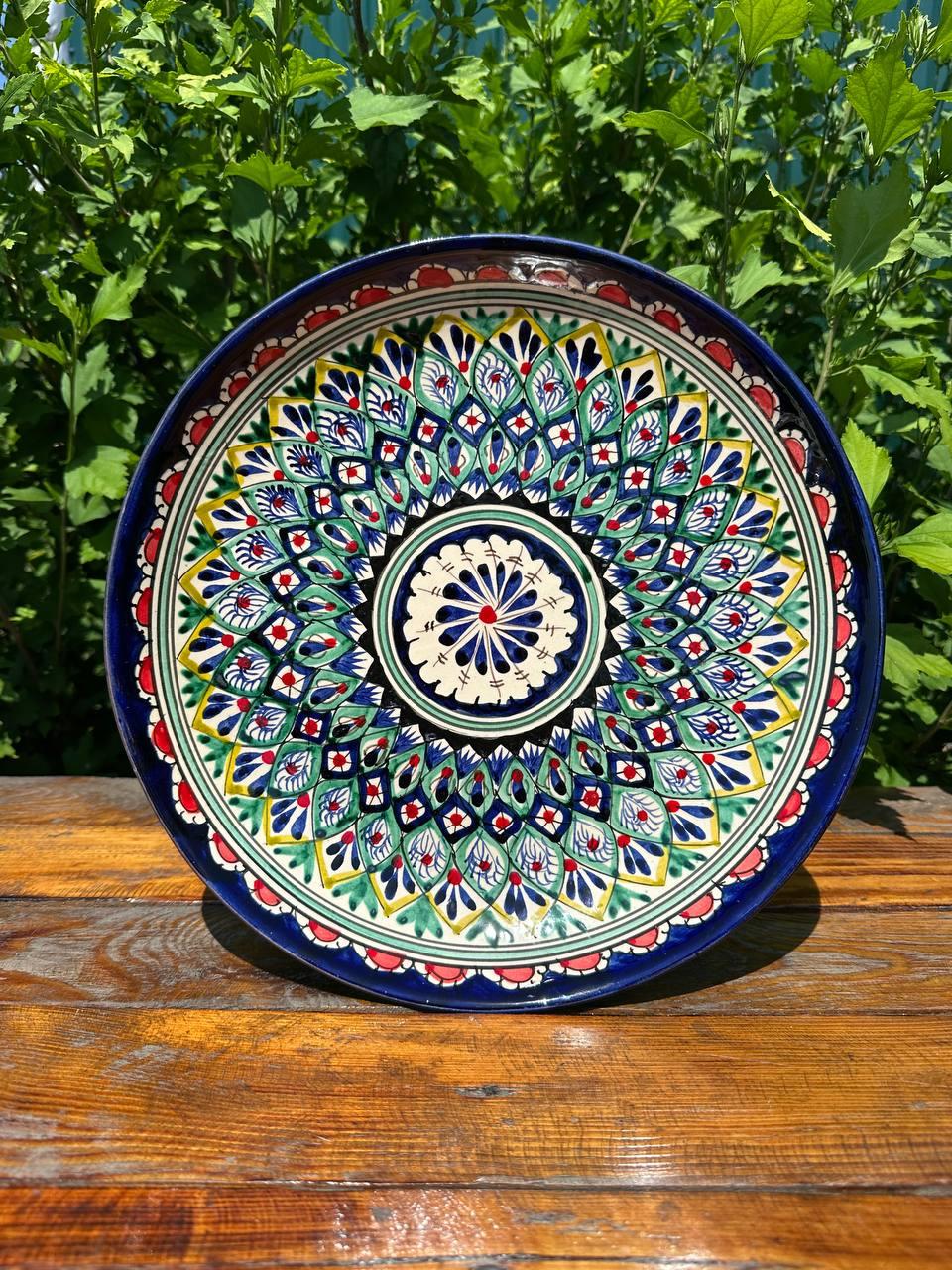 Ляган большая керамическая тарелка ручной работы Мехроб диаметр 32 см