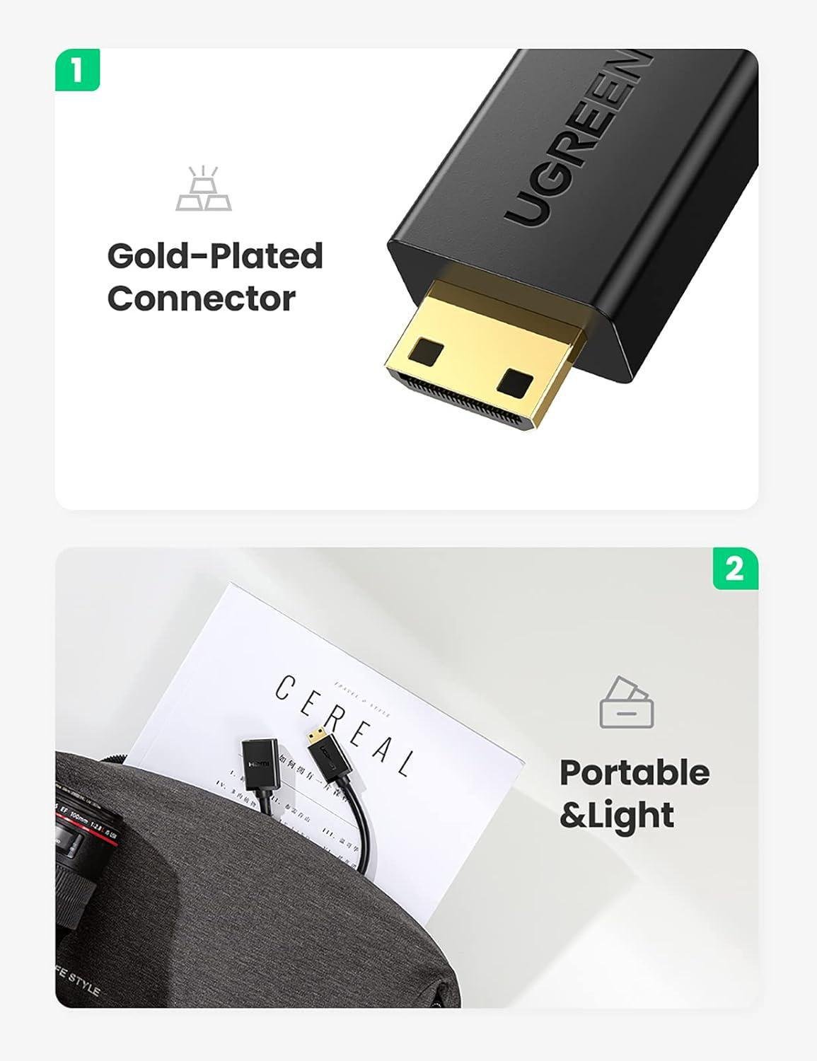 Переходник двунаправленный Mini HDMI на HDMI UGREEN 4K 60Hz позолоченные разъемы тройное экранирование 22 см Черный (20137) - фото 4