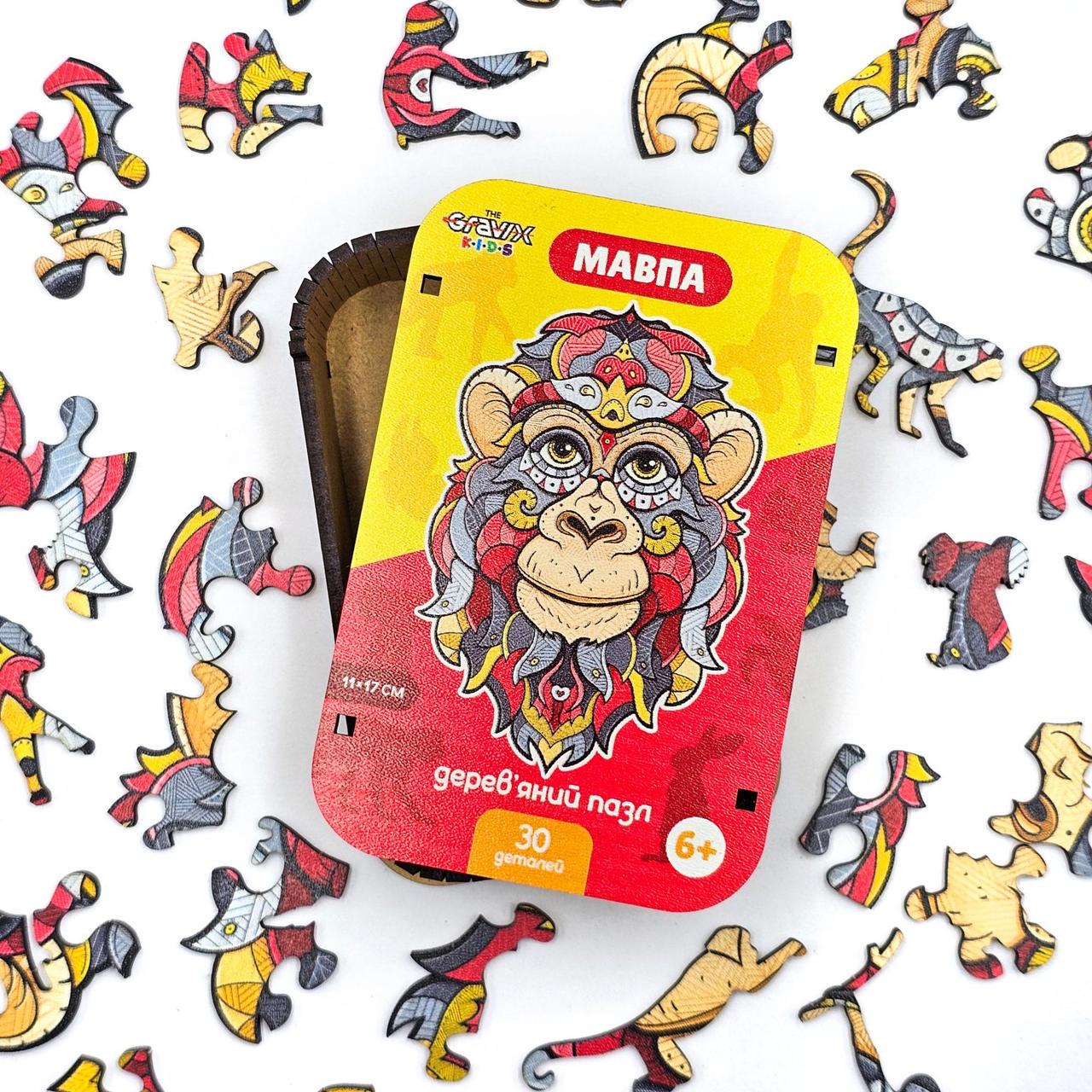 Пазл дерев'яний фігурний THEGRAVIX Серія тварини Мавпа 30 деталей - фото 2