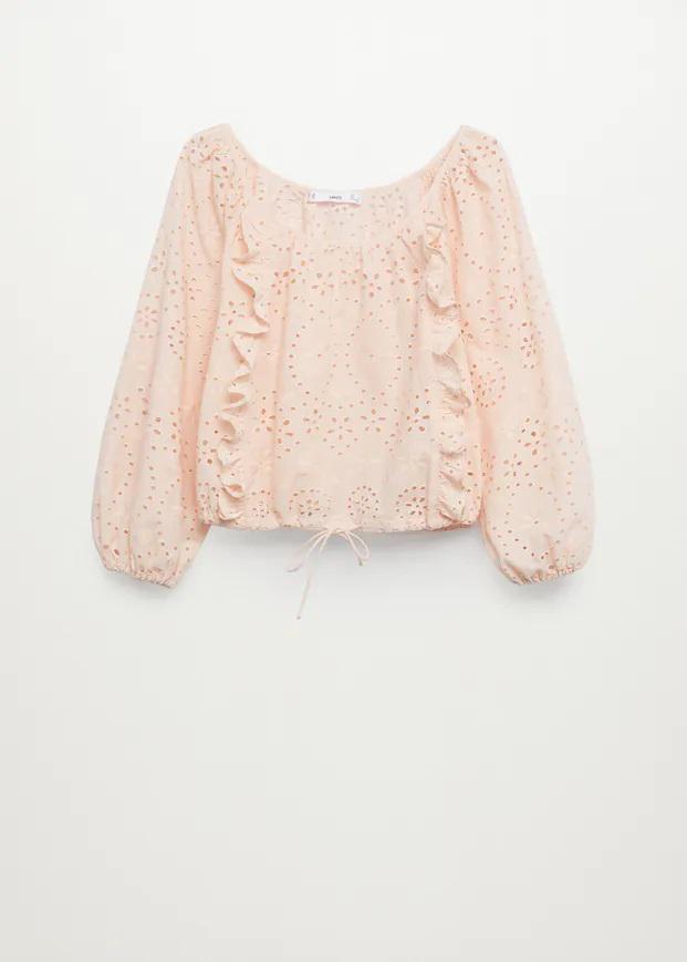 Блузка Mango с вышивкой S Пудровый (9828043) - фото 7 Блузка Mango с вышивкой S Пудровый (9828043) - фото 7