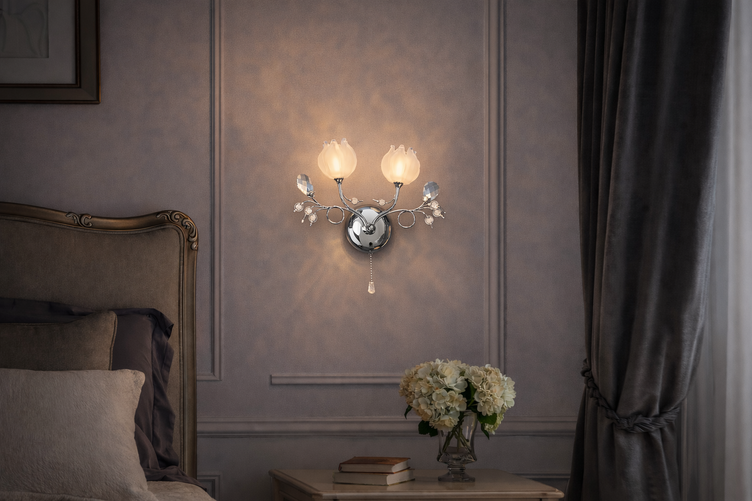 Бра галогенное с кристаллами Два тюльпана Хром (8523/2HR)