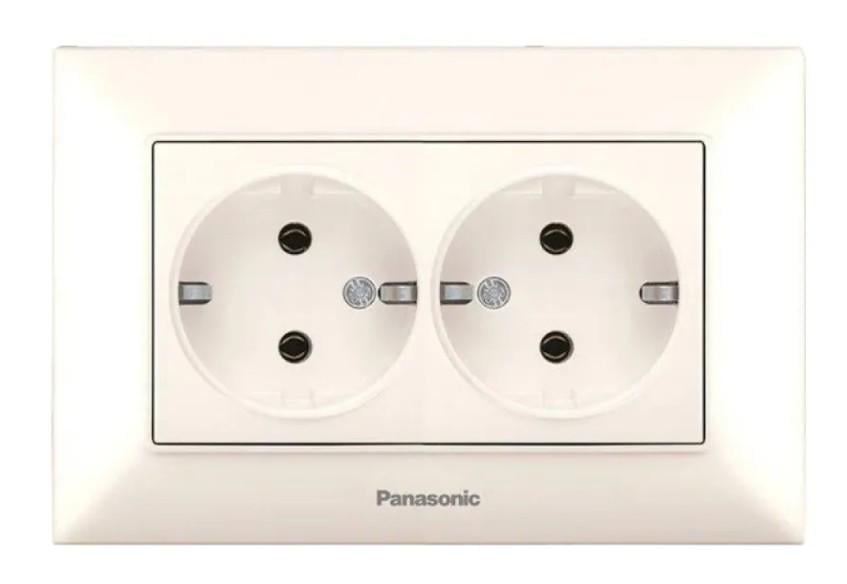 Розетка подвійна із заземленням Panasonic WNTC02052BG-UA Arkedia Slim Кремовий