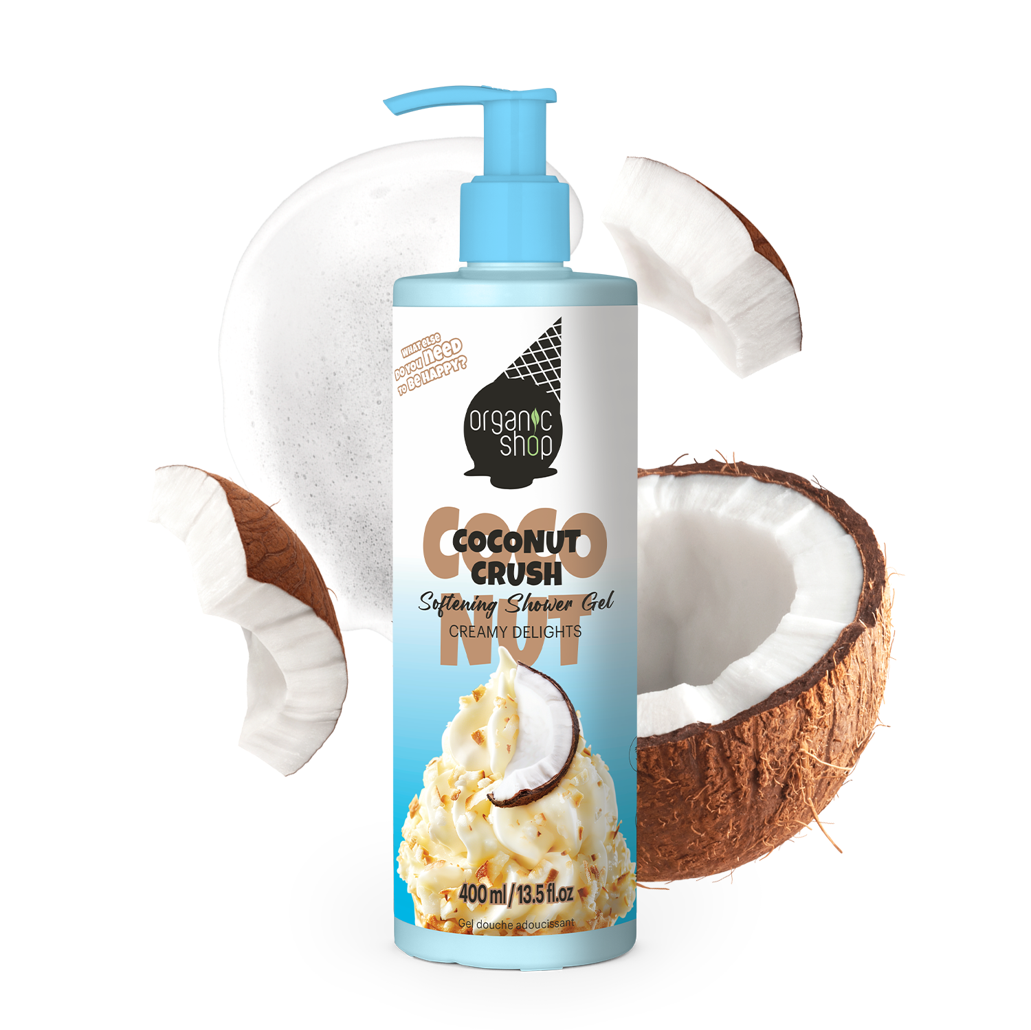 Гель для душу Organic Shop ICE CREAM Пом'якшувальний Кремові Задоволення COCONUT CRUSH 400 мл