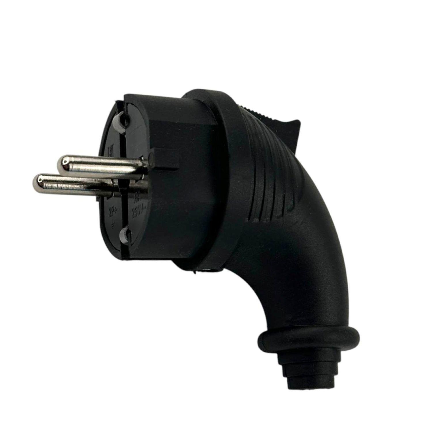 Вилка электрическая угловая влагостойкая каучуковая IP44 Черный Вилка электрическая угловая влагостойкая каучуковая IP44 Черный