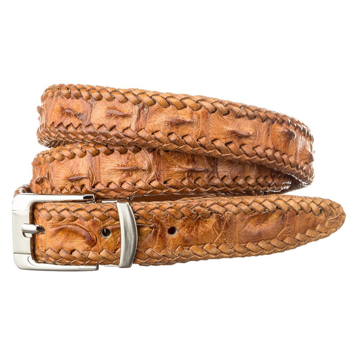 Ремень тонкий Crocodile leather 18596 из натуральной кожи крокодила Коричневый