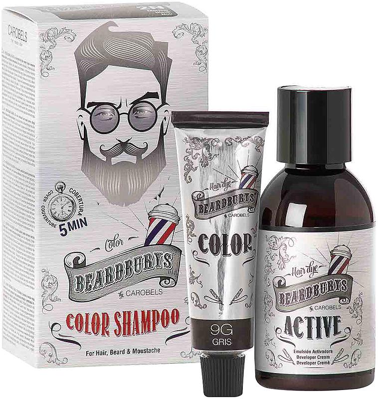 Набір для фарбування волосся/бороди та вусів Beardburys Color Shampoo 9G 30 мл/45 мл Сірий (28316)
