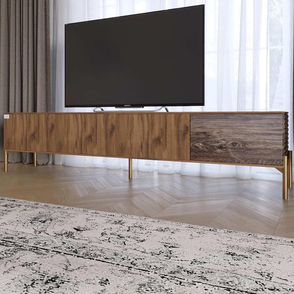 Тумба под телевизор Lion Грей на золотых металлических ножках Дуб Ливорно/Дерево (000-000-2480)