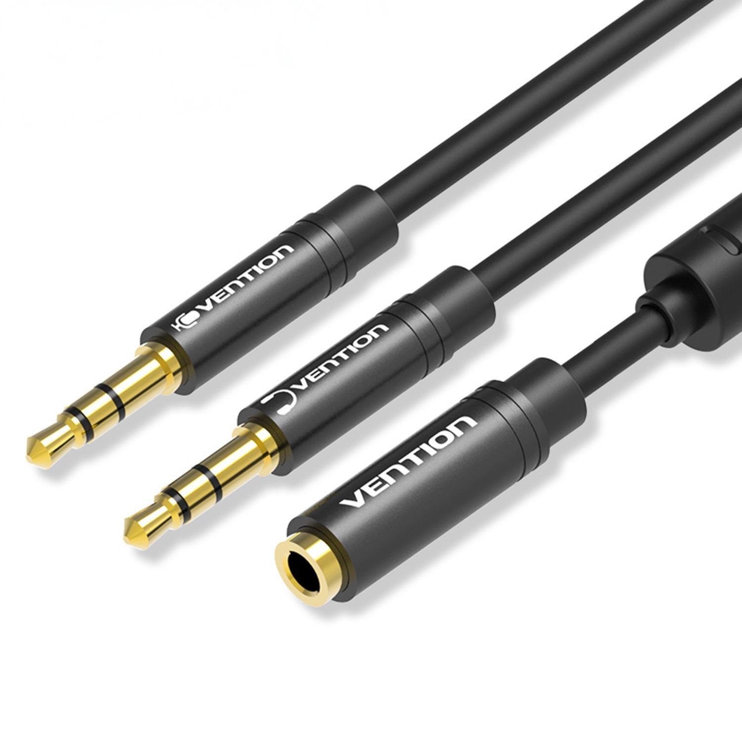 Аудиопереходник для гарнитуры Vention 2х3.5 мм/3.5 мм 0.3 м Черный (BBOBY)