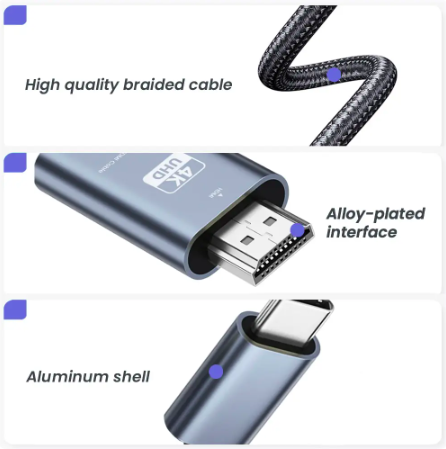 Кабель Nierbo USB-C на HDMI 4K 30hz высокой четкости для дома и офиса USB Type-C to HDMI 2 м (2218446161) - фото 6