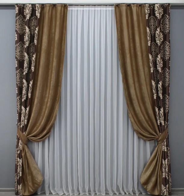 Комплект штор софт 1,4х2,7 м 2 шт. Коричневый/Бежевый (014дк/1274шА-095ш)