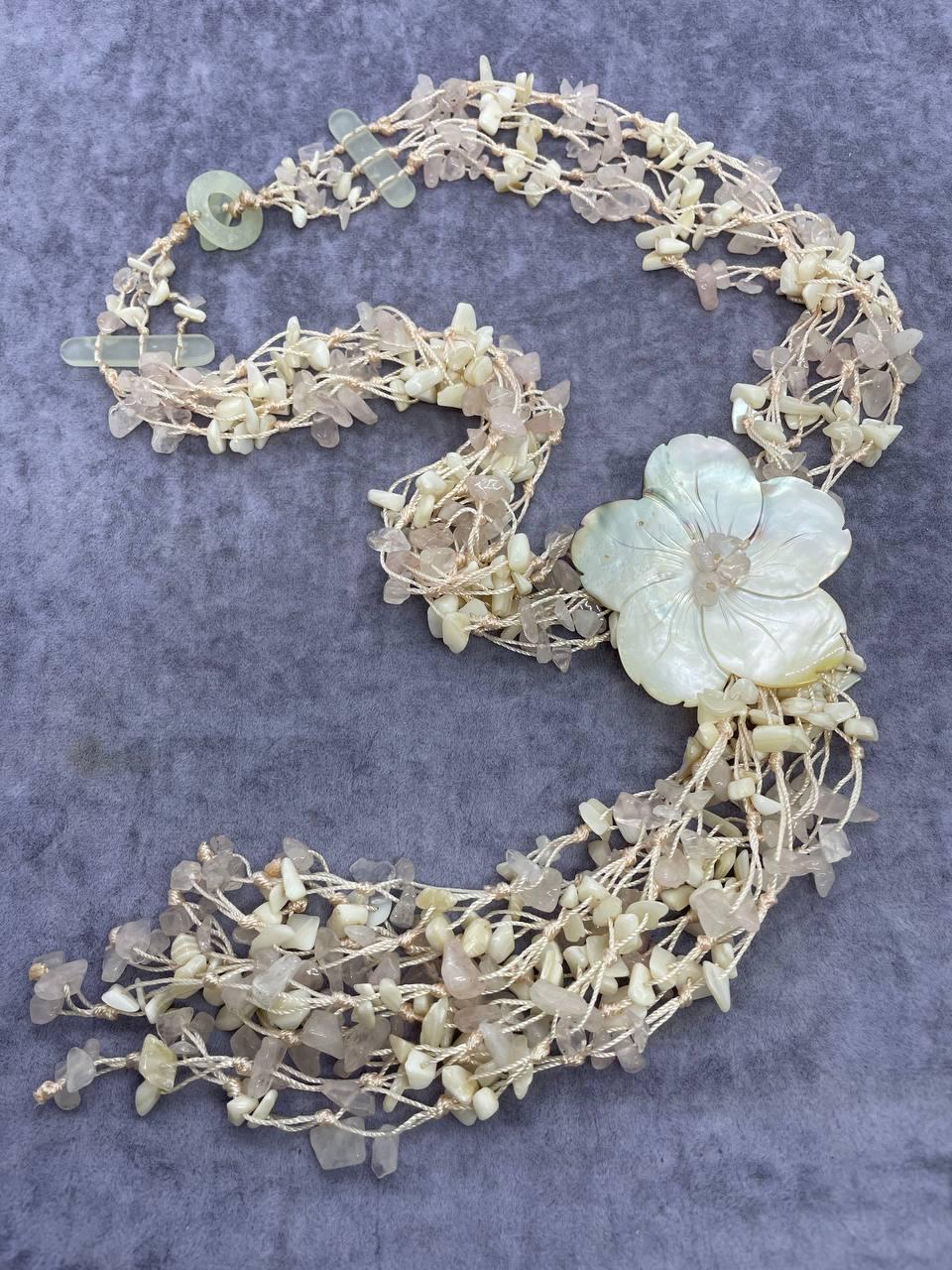 Колье кварц 45 см Розовый (1235)