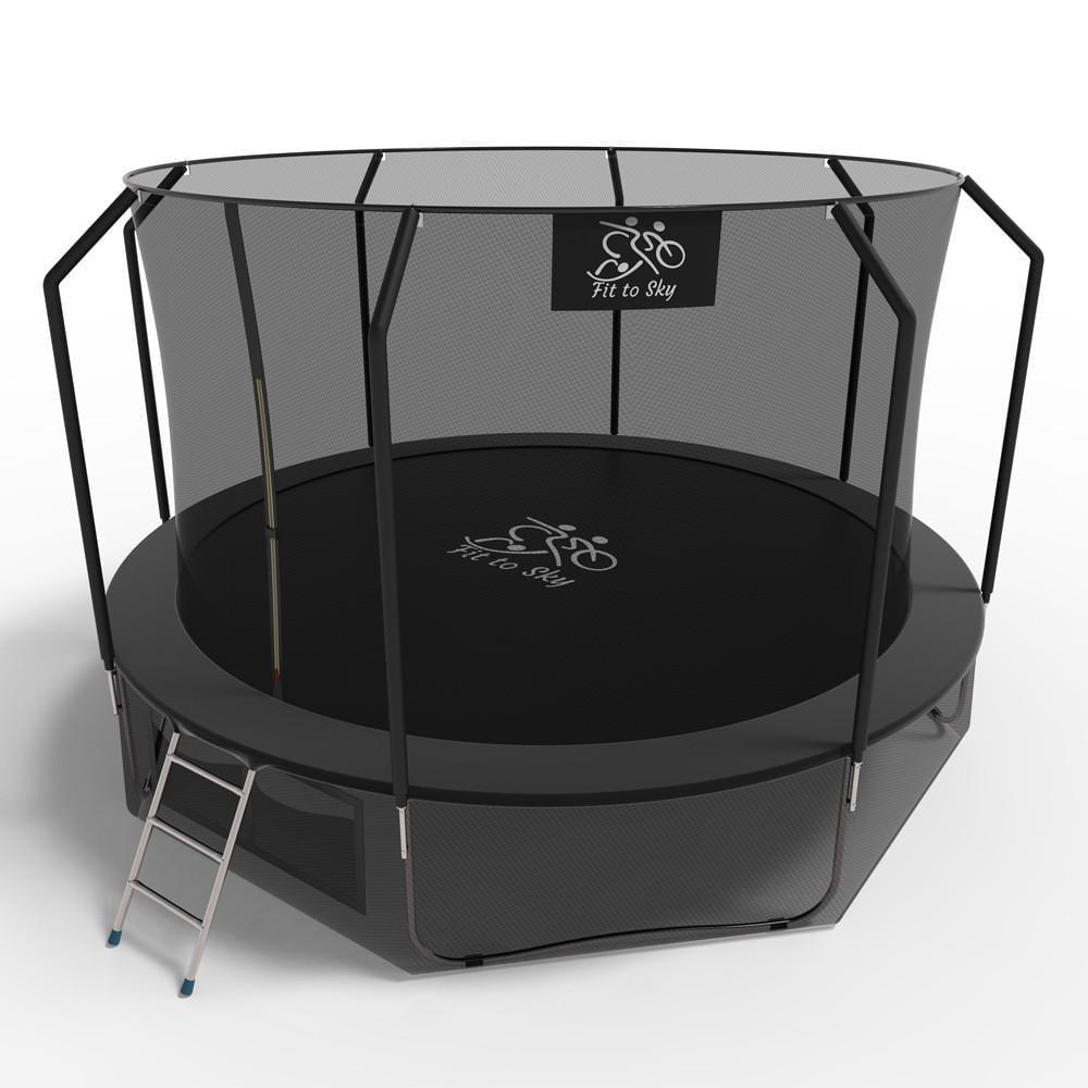 Батут FitToSky з внутрішньою сіткою та драбинкою 374 см Чорний (21320512) - фото 2