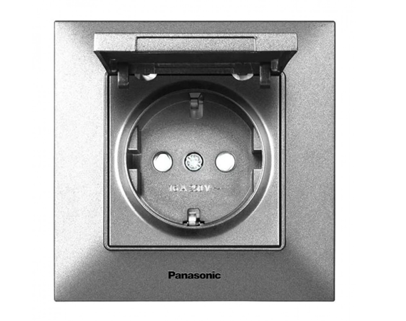 Розетка с заземлением с защитными шторками с крышкой Panasonic Arkedia Slim Серебряный