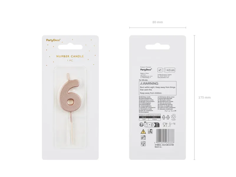 Свічка для торту PartyDeco 6 4,5 см Рожевий/Золотий (5904555036666) - фото 2 Свічка для торту PartyDeco 6 4,5 см Рожевий/Золотий (5904555036666) - фото 2