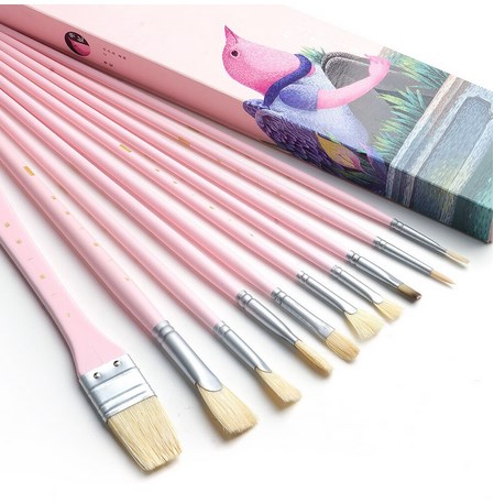 Набор профессиональных художественных кистей MIYA BIRDS 10 шт. из натуральной щетины Розовая коробка - фото 2