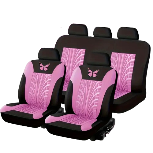 Комплект универсальных чехлов для автомобильных сидений с принтом бабочек 9 предметов Розовый (2717333375)