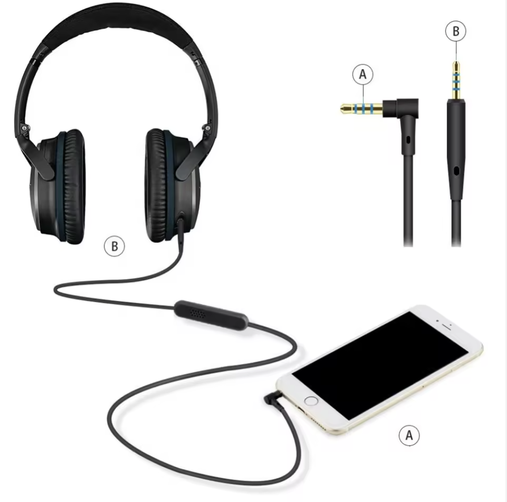 Кабель прямий з мікрофоном для навушників Bose QuietComfort QC25 QC35 OE2 SoundLink Чорний (30414782) - фото 4