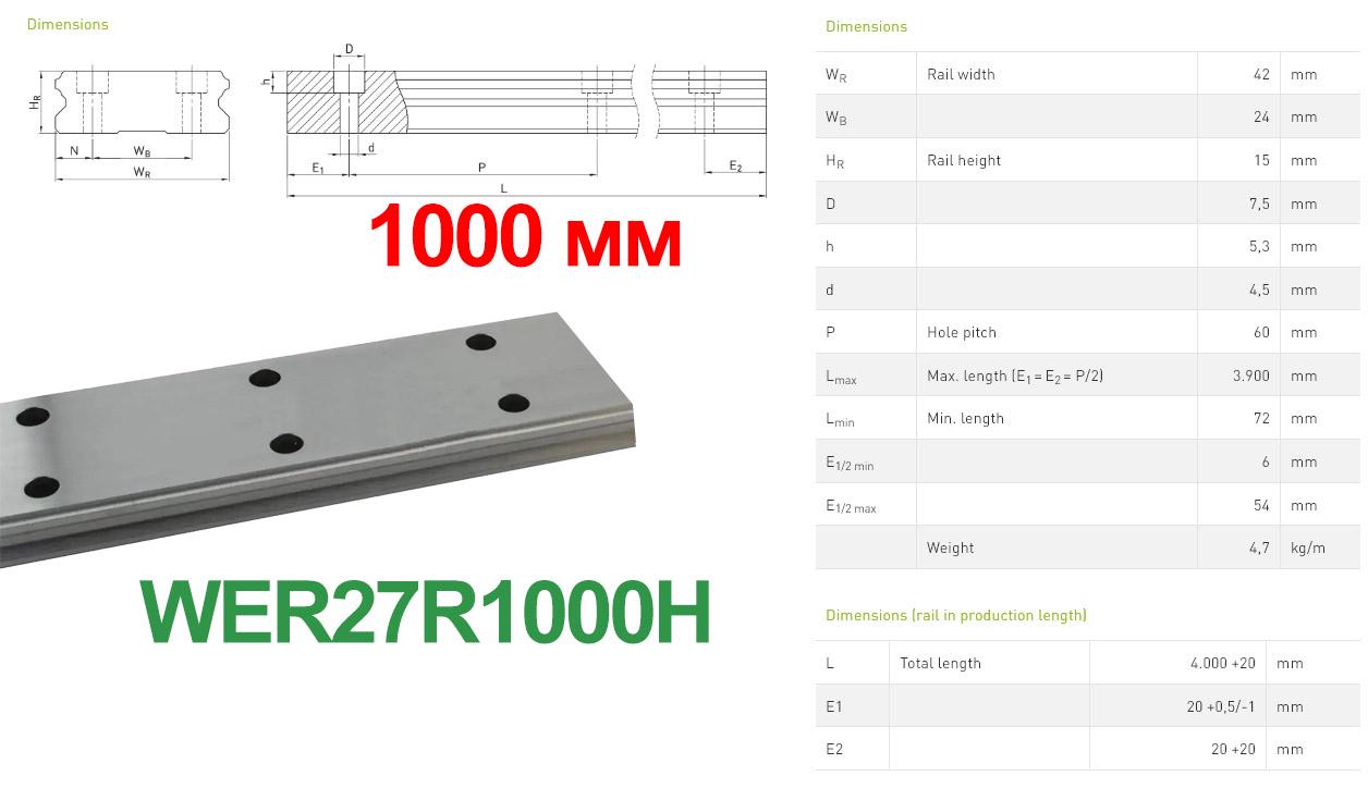 Направляющая линейная Hiwin WER27R 1 м - фото 3