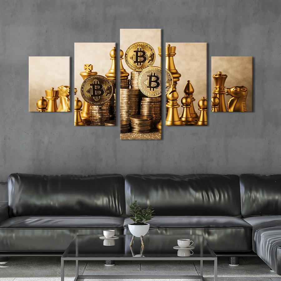 Модульная картина из 5 частей Драгоценные шахматы и биткоин 162x80 см (523-52)