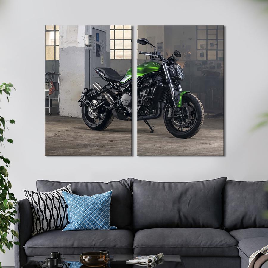 Картина на холсте Оливковый мотоцикл Benelli 752S 71x51 см (1245-2)