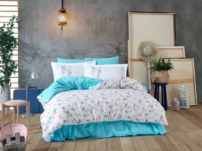 Комплект постельного белья Hobby Poplin Orient 200x220/50x70 см 2 шт. Бирюзовый