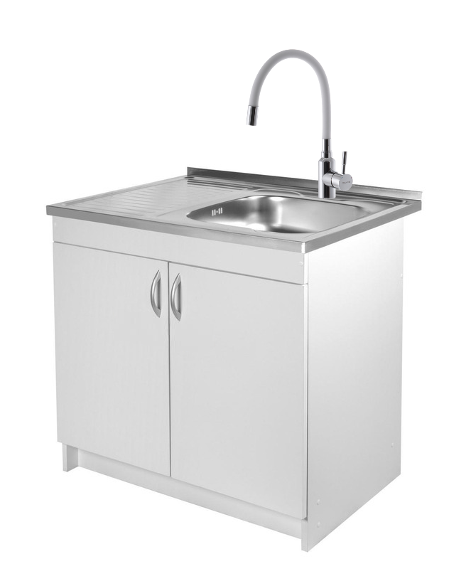 Тумба кухонная с мойкой 80х60 см 0,6 мм правая чаша смеситель с сифоном Белый