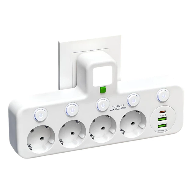 Сетевой адаптер 8625UL с ночником на 4 розетки/USB/Type-C Белый (35957928)