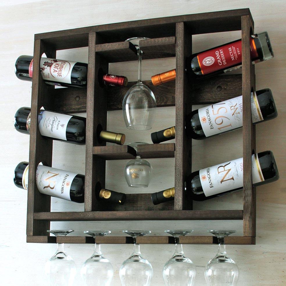 Полка для вина настенная из дерева Иваки Мокко (ПНК-005810)